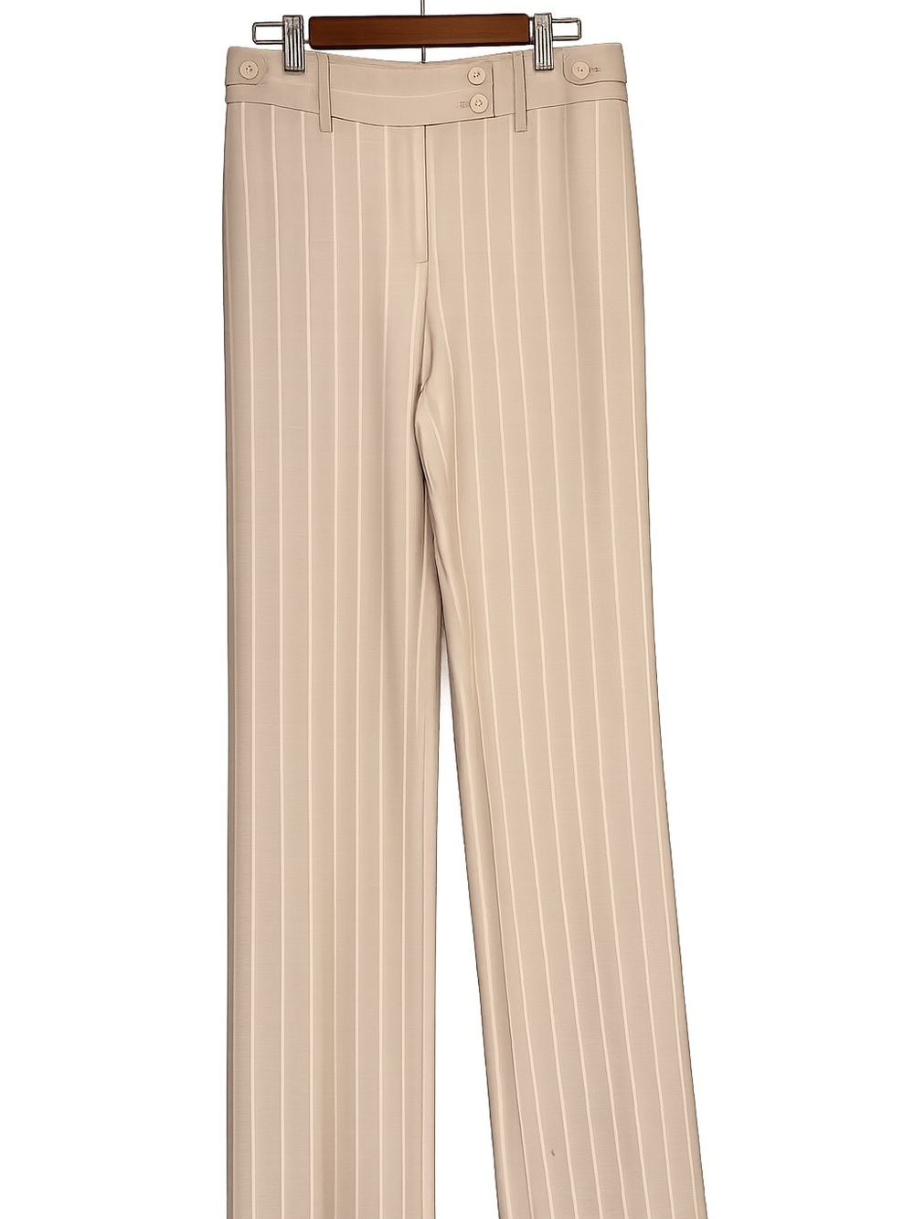LOFT Cream Pinstripe Trousers Women's Tailored Straight Leg Career Office Pants - Picture 2 of 11